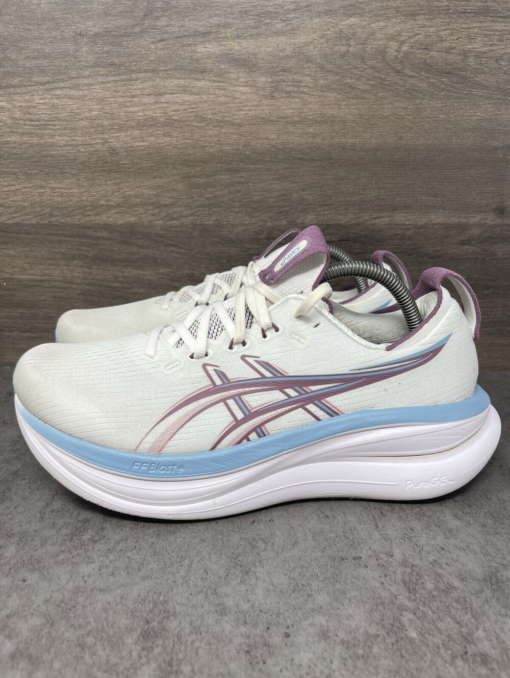 ASICS Gel Nimbus 27 Wide Womens Size 10 White Blue Purple Running 1012B917